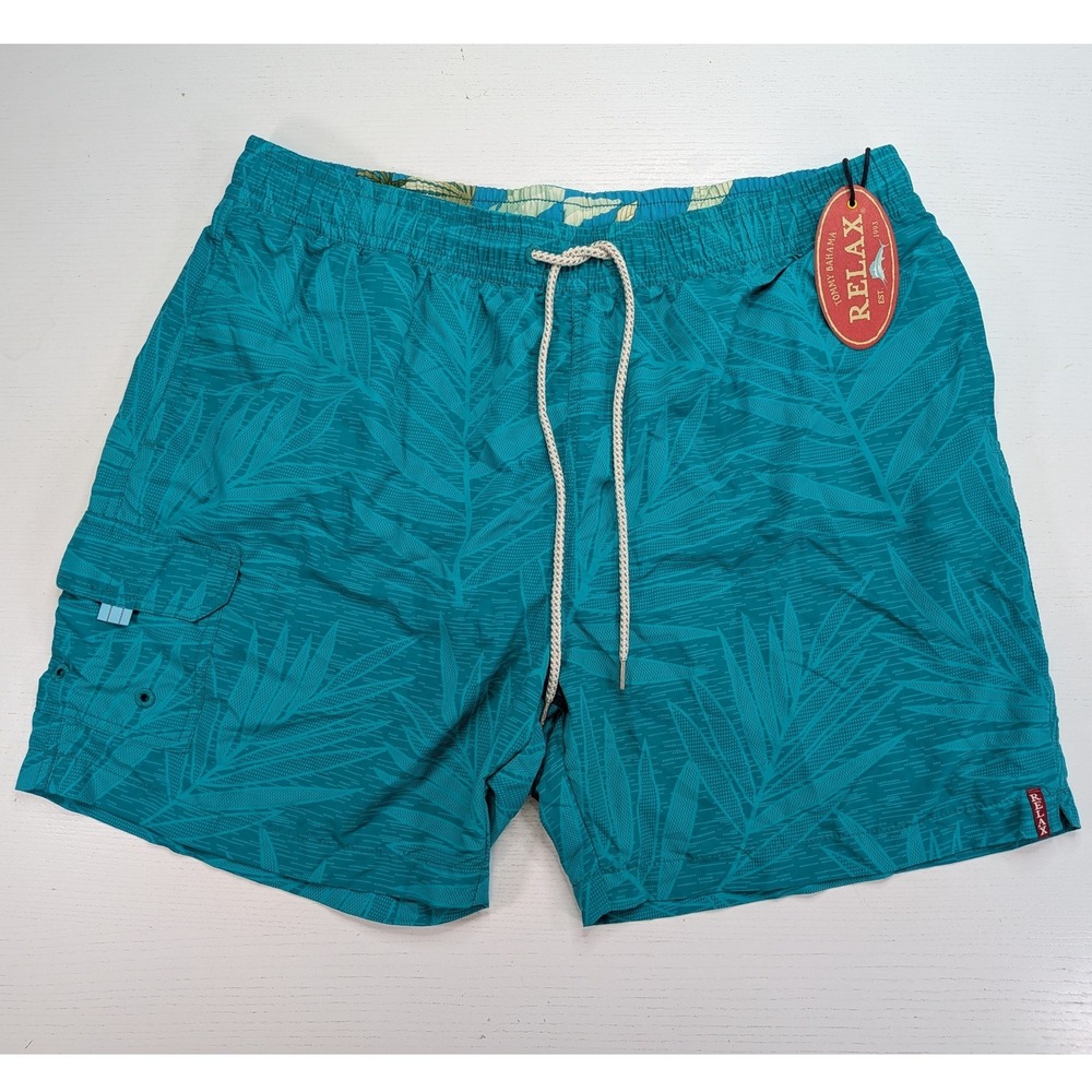 Tommy Bahama Relax Leaf Overboard Swim Trunks Mens XL Teal NWT TR9744